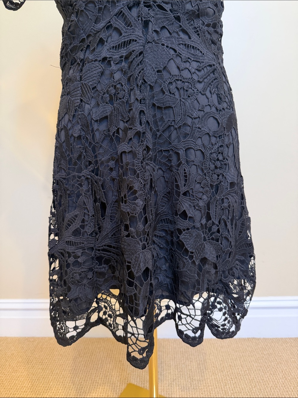 SugarLips Black Lace Bow Neck Mini Dress NWT Size M Crochet A-Line Party Dress - Picture 5 of 8